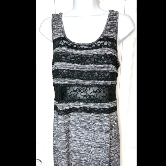 FREE PEOPLE Hazy Days Maxi Dress Black Gray Space Dye Marled Knit Lace Inset - Picture 5 of 12